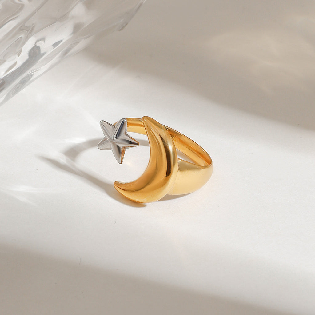 Damen Offener Ring mit Mond- und Sternmotiv Shop Nory
