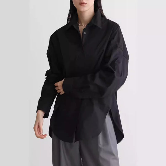 Damen Oversize-Poplinhemd mit hohem Stehkragen, kastiger Passform und überschnittenen Schultern Shop Nory