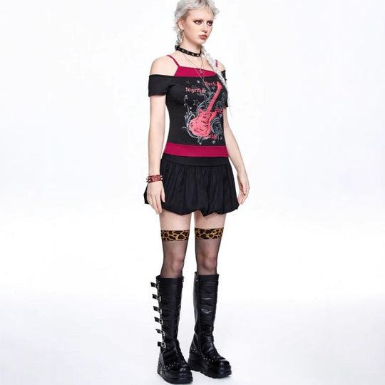 Damen Asymmetrisches Rock-T-Shirt mit grafischem Druck