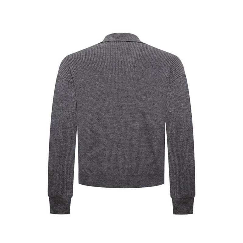 Herren Doppelreihige Strickcardigan mit Hemdkragen und Rippbündchen Shop Nory