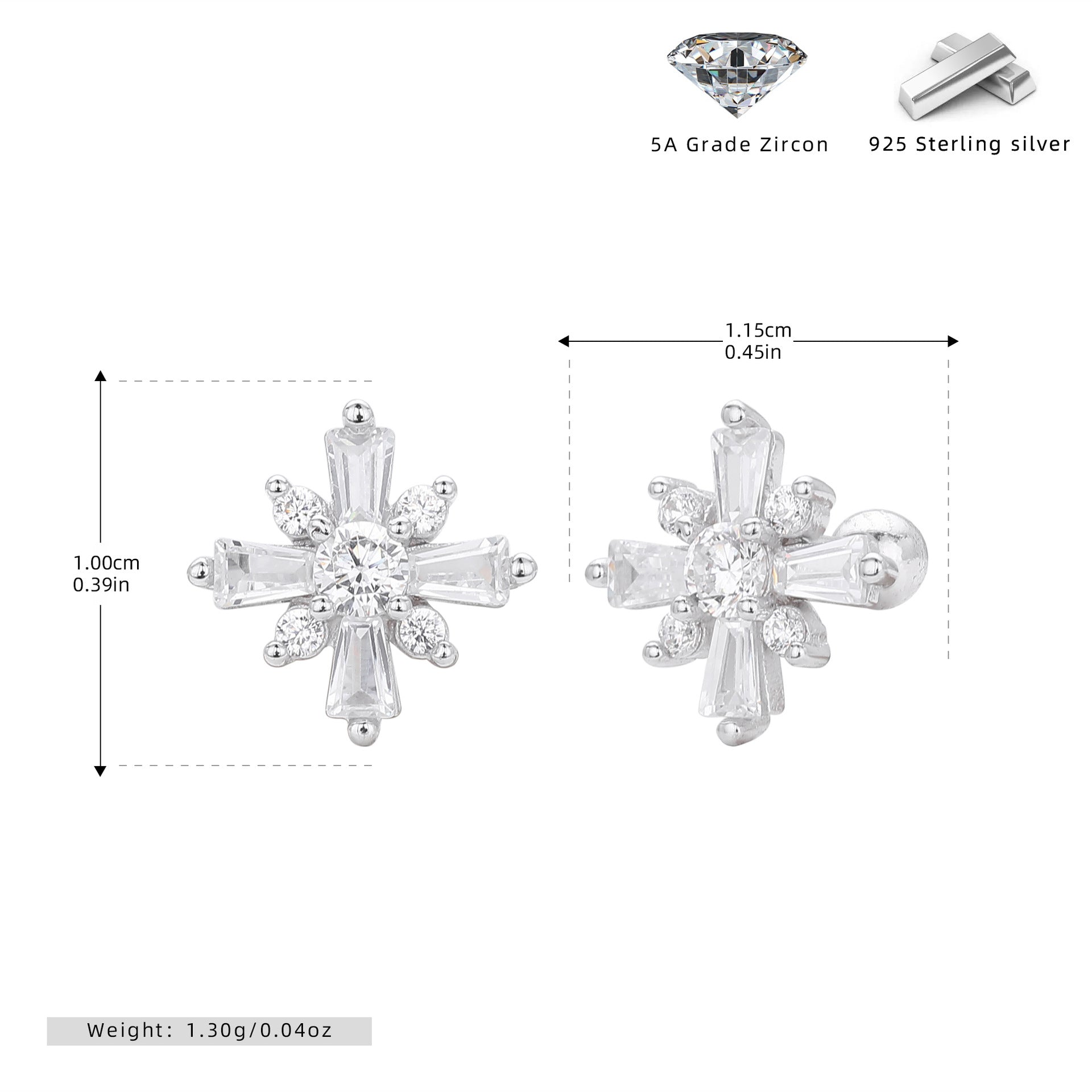 Damen Ohrstecker mit funkelndem Zirkon in Kreuzform aus hochwertigem 925 Sterling Silber Shop Nory
