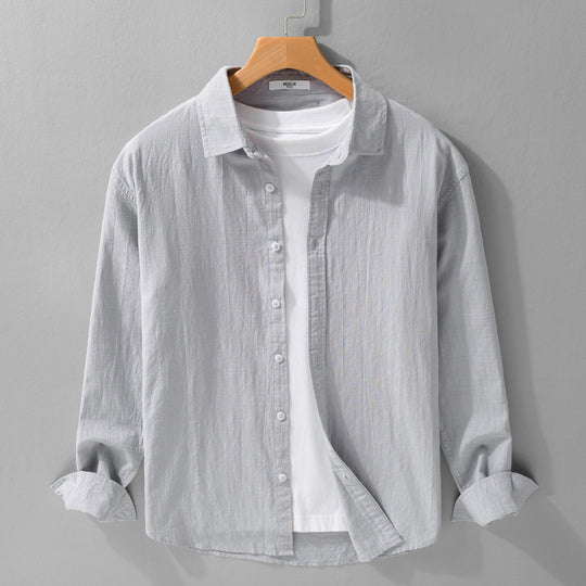Herren Leichtes Crinkle-Leinen Baumwoll-Hemd im Layering-Stil mit Kentkragen Shop Nory