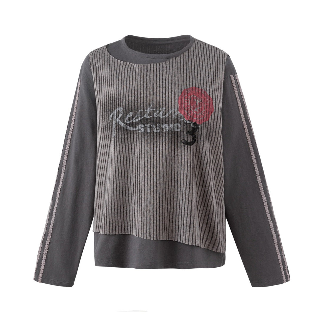 Damen Lagen-Langarmshirt mit gestreiftem Frontpanel und Spitzenband Shop Nory