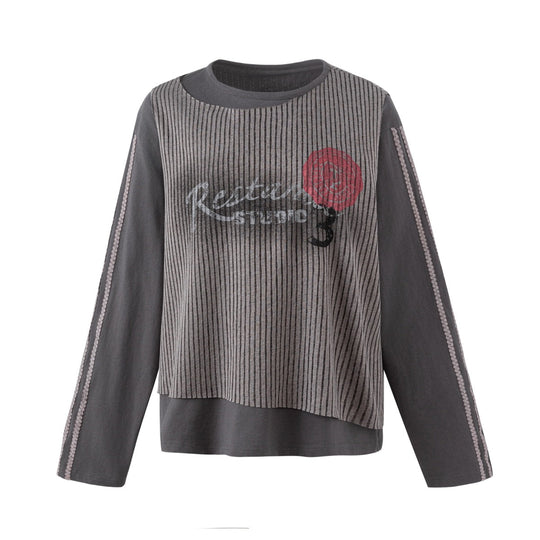 Damen Lagen-Langarmshirt mit gestreiftem Frontpanel und Spitzenband Shop Nory