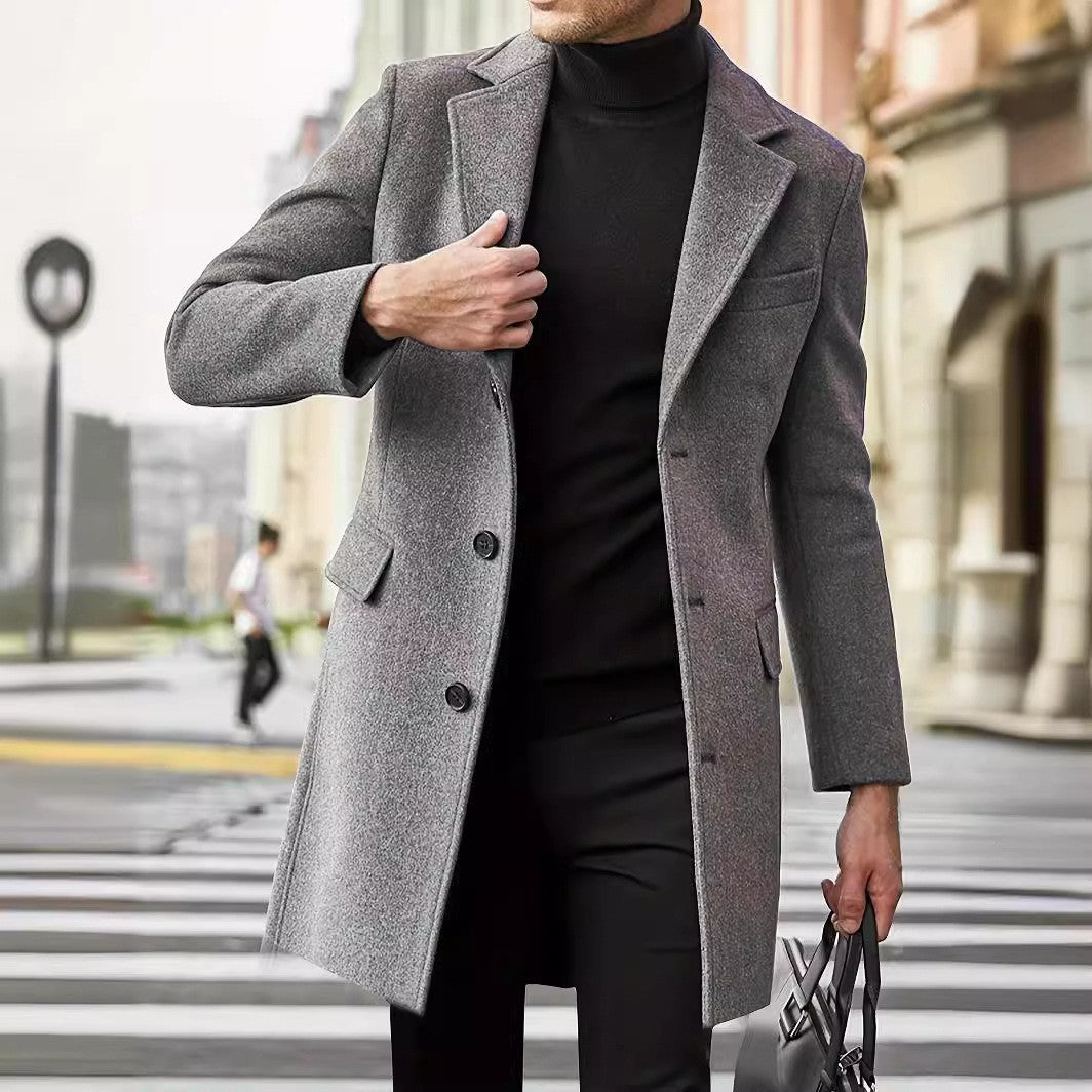 Herren nan schlanker Wollmantel mit Reverskragen und verdeckter Knopfleiste Shop Nory