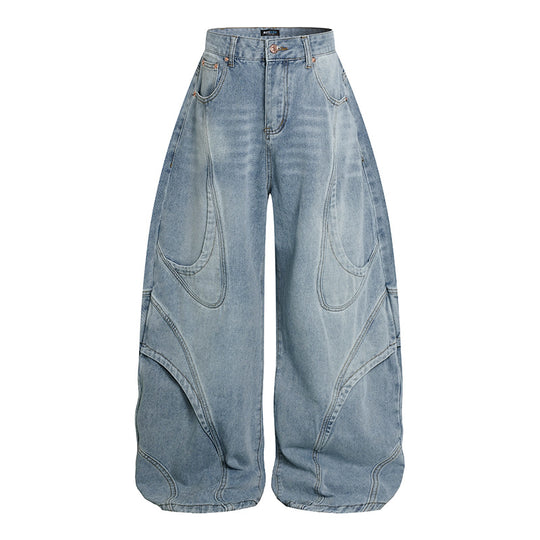 Damen Weite Hochtaillierte Ballon-Jeans mit markanten Panelnähten Shop Nory