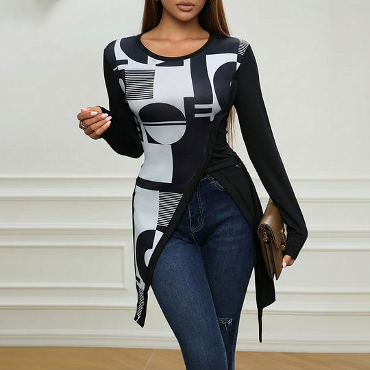 Damen Asymmetrisches Langarmoberteil mit geometrischem Muster Shop Nory