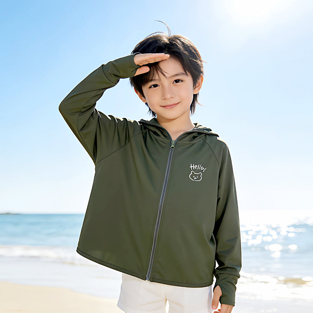 Damen nan leichte Kinder-Sonnenjacke mit Kapuze, atmungsaktivem Material und UV-Schutz  Shopnory