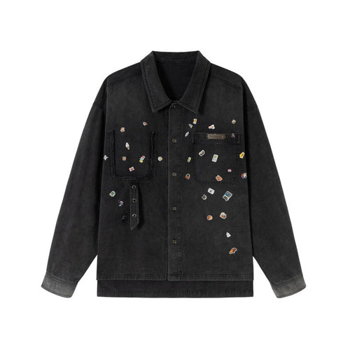 Herren Overshirt aus Denim mit aufgesetzten Pin-Patches und Used-Details Shop Nory
