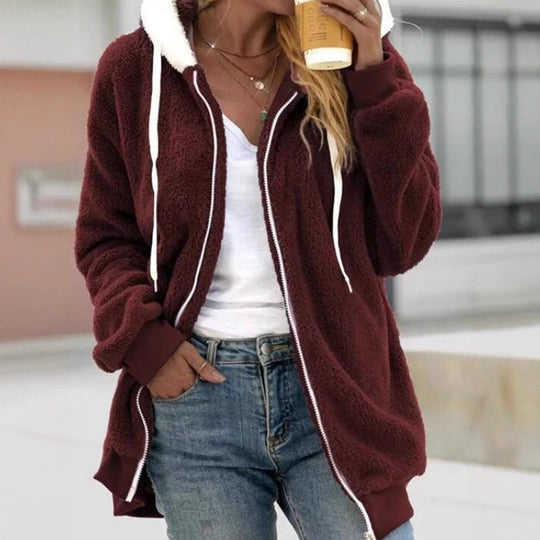 Damen Kuschelige Teddy-Fleece-Kapuzenjacke mit Reißverschluss und Oversized-Schnitt Shop Nory