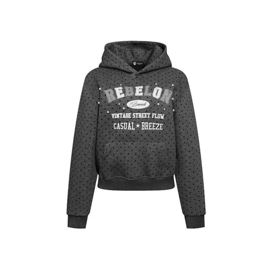 Damen Kapuzenpullover mit Polka-Dot, College-Print und geripptem Saum Shop Nory