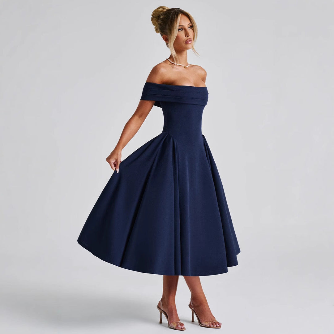 Damen Cocktailkleid mit schulterfreiem Design und voluminösem Rock