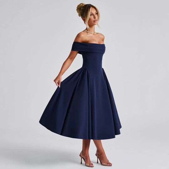 Damen Cocktailkleid mit schulterfreiem Design und voluminösem Rock