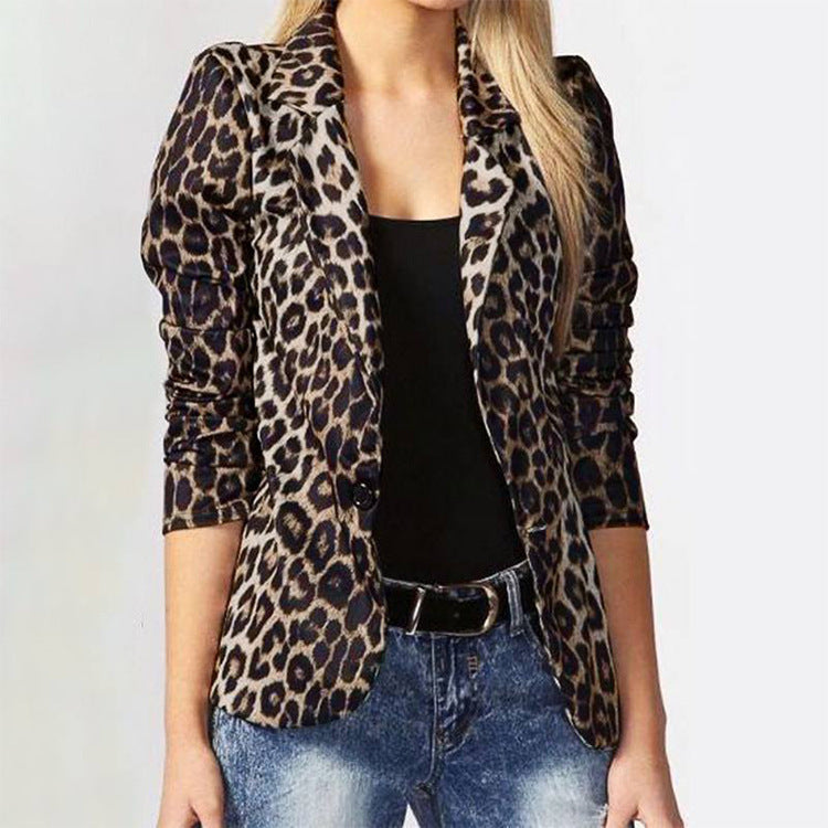 Damen Elegante Leopard-Muster Blazerjacke mit tailliertem Schnitt
