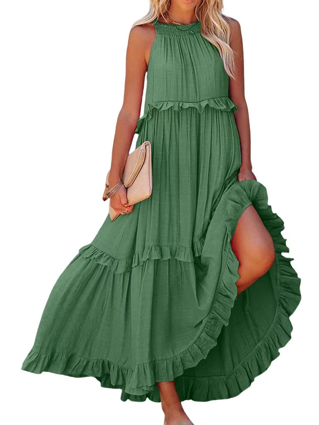 Damen Maxikleid mit Rüschendetails und luftiger Silhouette