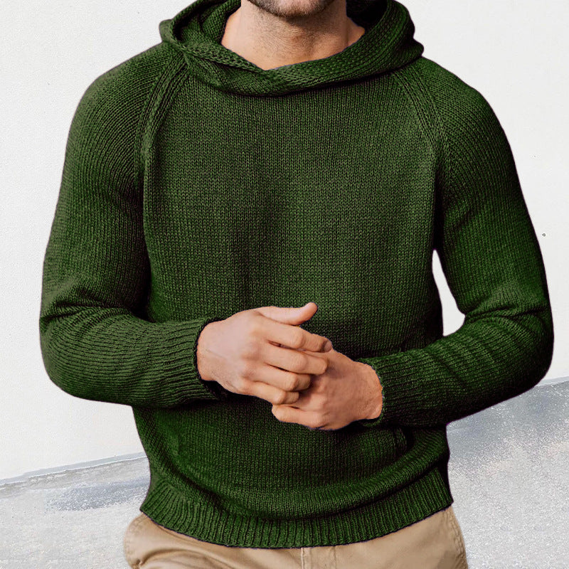 Herren Strickpullover mit Kapuze und feiner Maschenstruktur