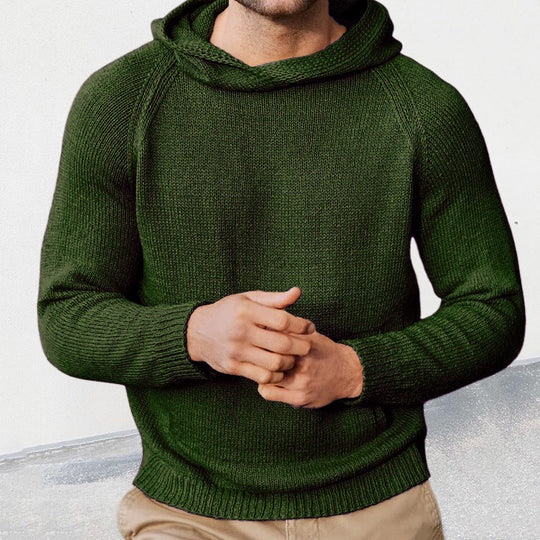 Herren Strickpullover mit Kapuze und feiner Maschenstruktur