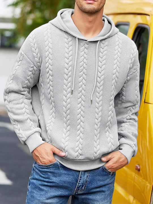 Herren strukturiertes Kapuzen-Sweatshirt mit Zopfstrick-Relief, Tunnelzug und Kängurutasche Shop Nory