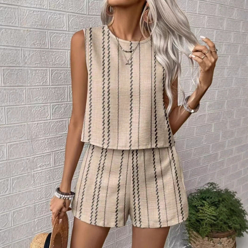 Damen lässiges Set mit ärmellosem Oberteil und Shorts