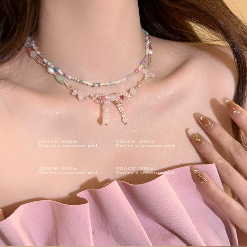 Damen Halskette mit handgefertigtem, buntem Design und funkelnden Kristallelementen Shop Nory