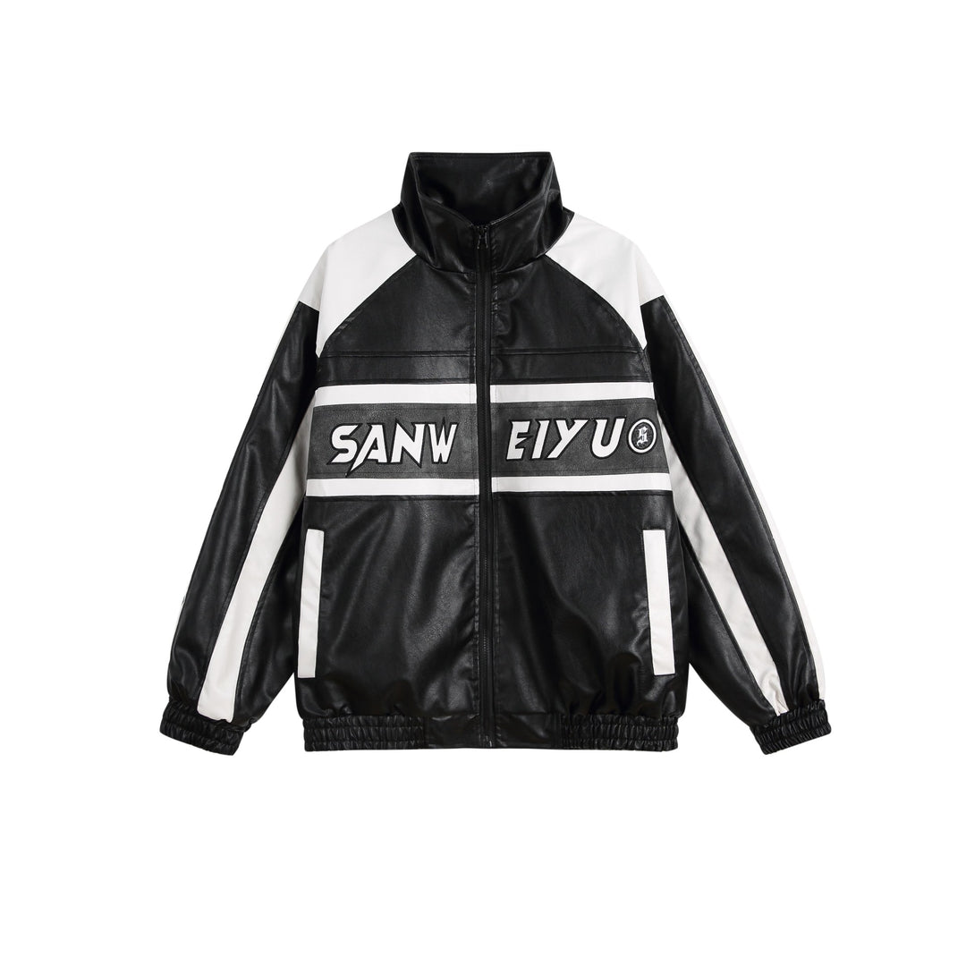 Damen Kunstleder-Trackjacke im Oversize-Cut mit hohem Stehkragen und Logopanel Shop Nory