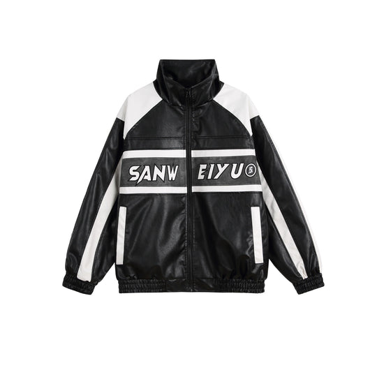 Damen Kunstleder-Trackjacke im Oversize-Cut mit hohem Stehkragen und Logopanel Shop Nory