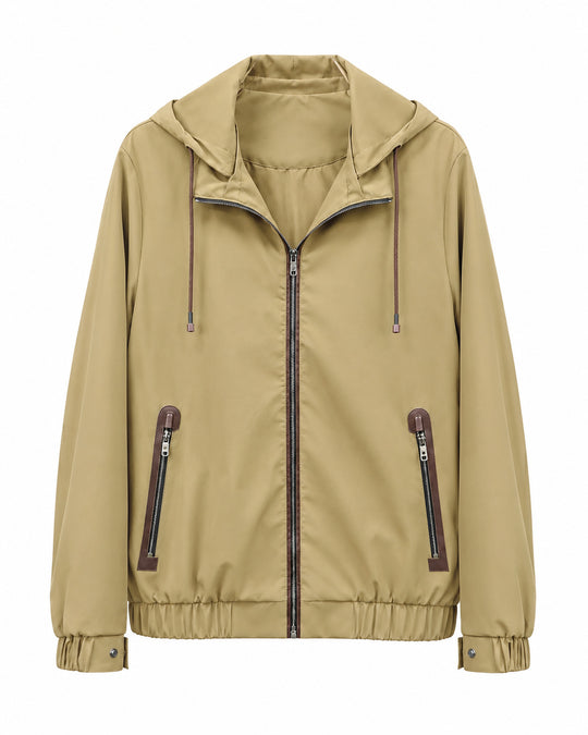 Herren Leichte Softshell‑Hoodiejacke mit wasserabweisender Außenlage, Lederapplikationen und Reißverschlusstaschen Shop Nory