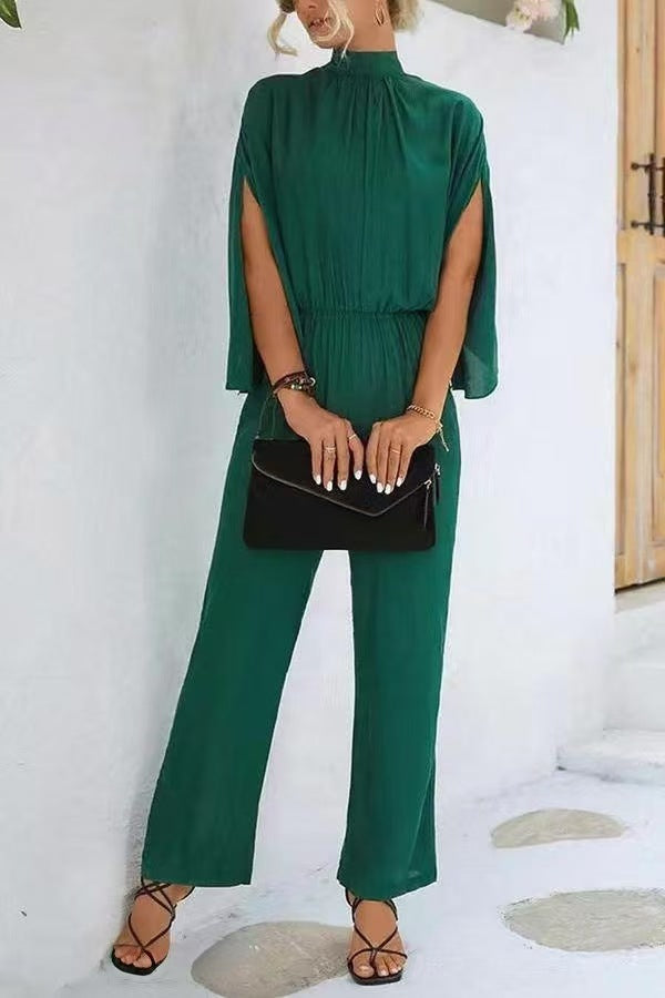 Damen eleganter Jumpsuit mit weitem Bein und Chiffon-Ärmeln Shopnory