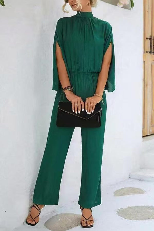 Damen eleganter Jumpsuit mit weitem Bein und Chiffon-Ärmeln Shopnory