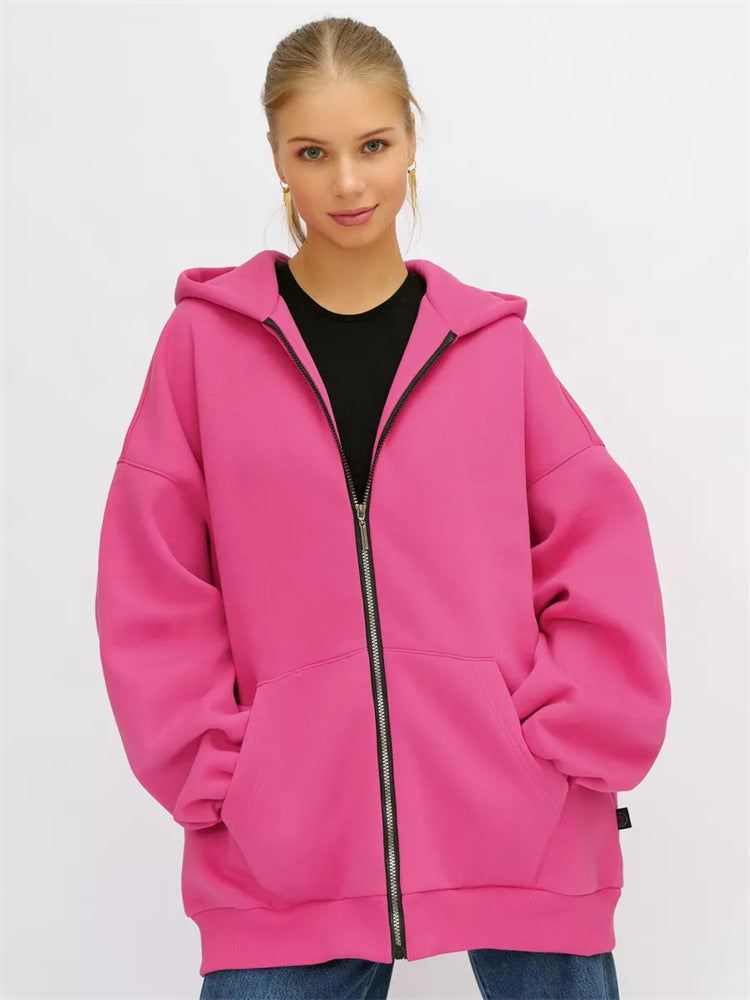 Damen lässiger Oversized Zip-Hoodie mit tiefen Taschen
