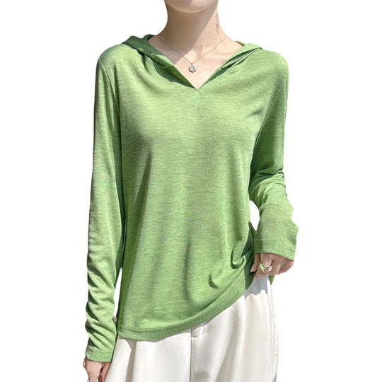 Damen Leichter Kapuzenpullover mit V‑Ausschnitt und feinem Jersey Shop Nory