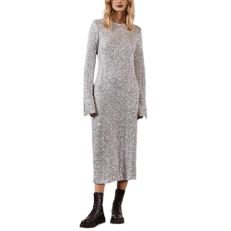 Damen Glitzerndes Langarmkleid