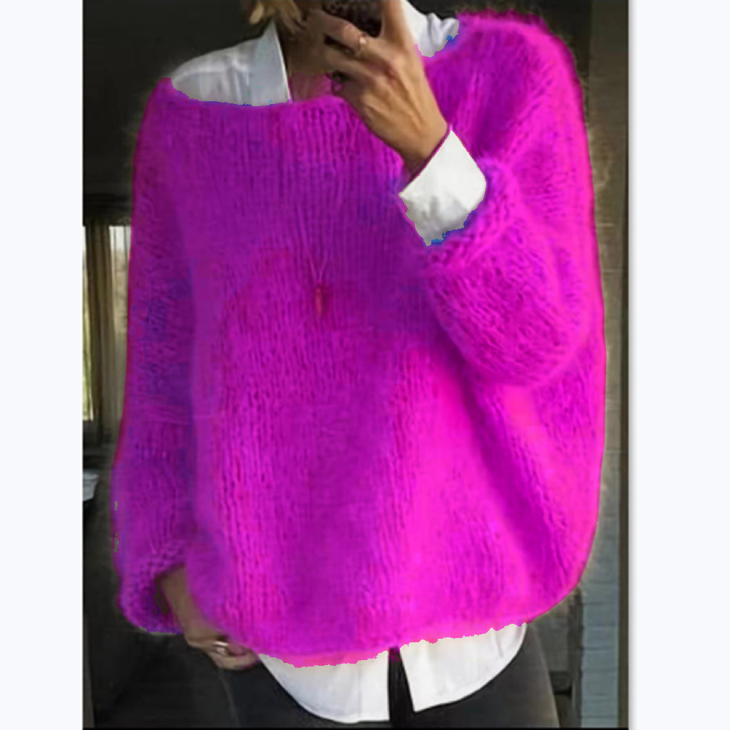 Damen Kuscheliger Oversized Pullover mit U-Boot-Ausschnitt