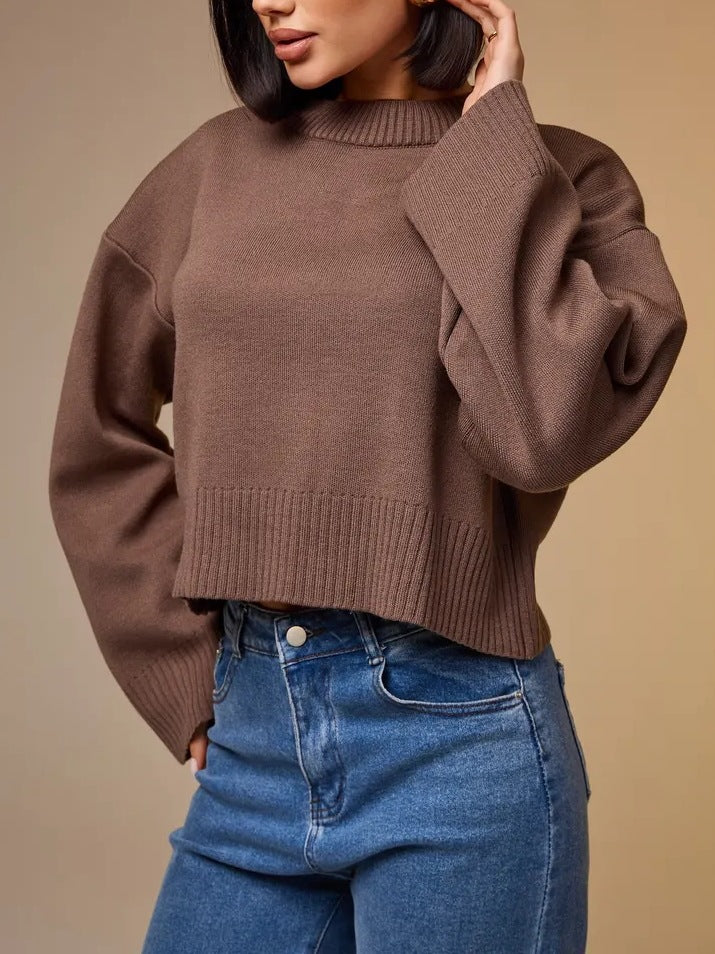 Damen Modischer Cropped Pullover mit weitem Schnitt