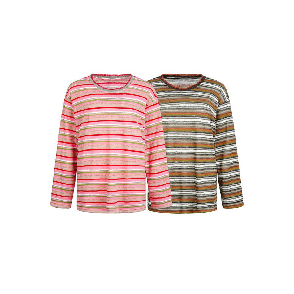 Damen Gestreiftes Feinstrick-Langarmshirt im Relaxed-Fit mit Rundhals Shop Nory
