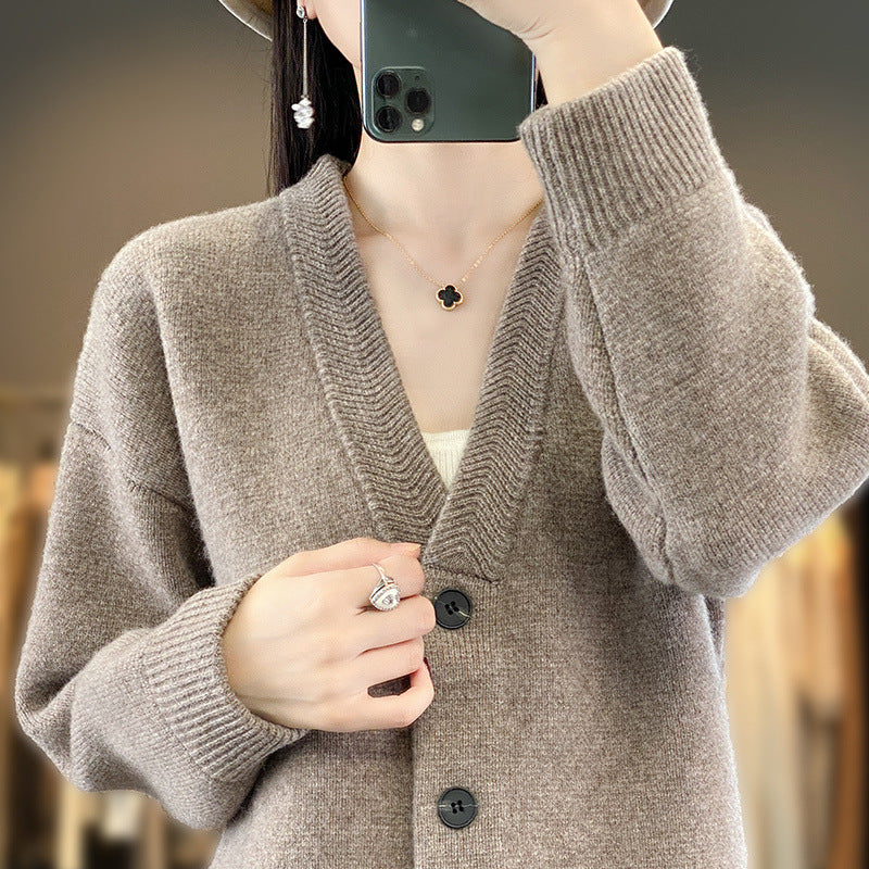 Damen Weicher Boxy-Longcardigan mit tiefem V-Ausschnitt und feiner Rippkante Shop Nory