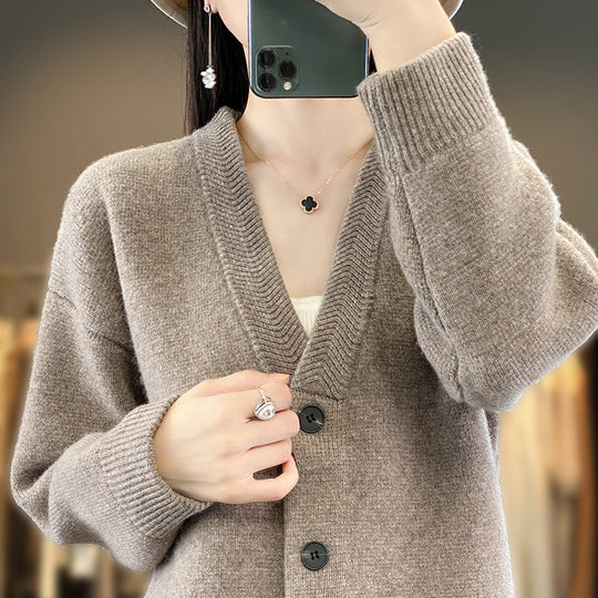 Damen Weicher Boxy-Longcardigan mit tiefem V-Ausschnitt und feiner Rippkante Shop Nory