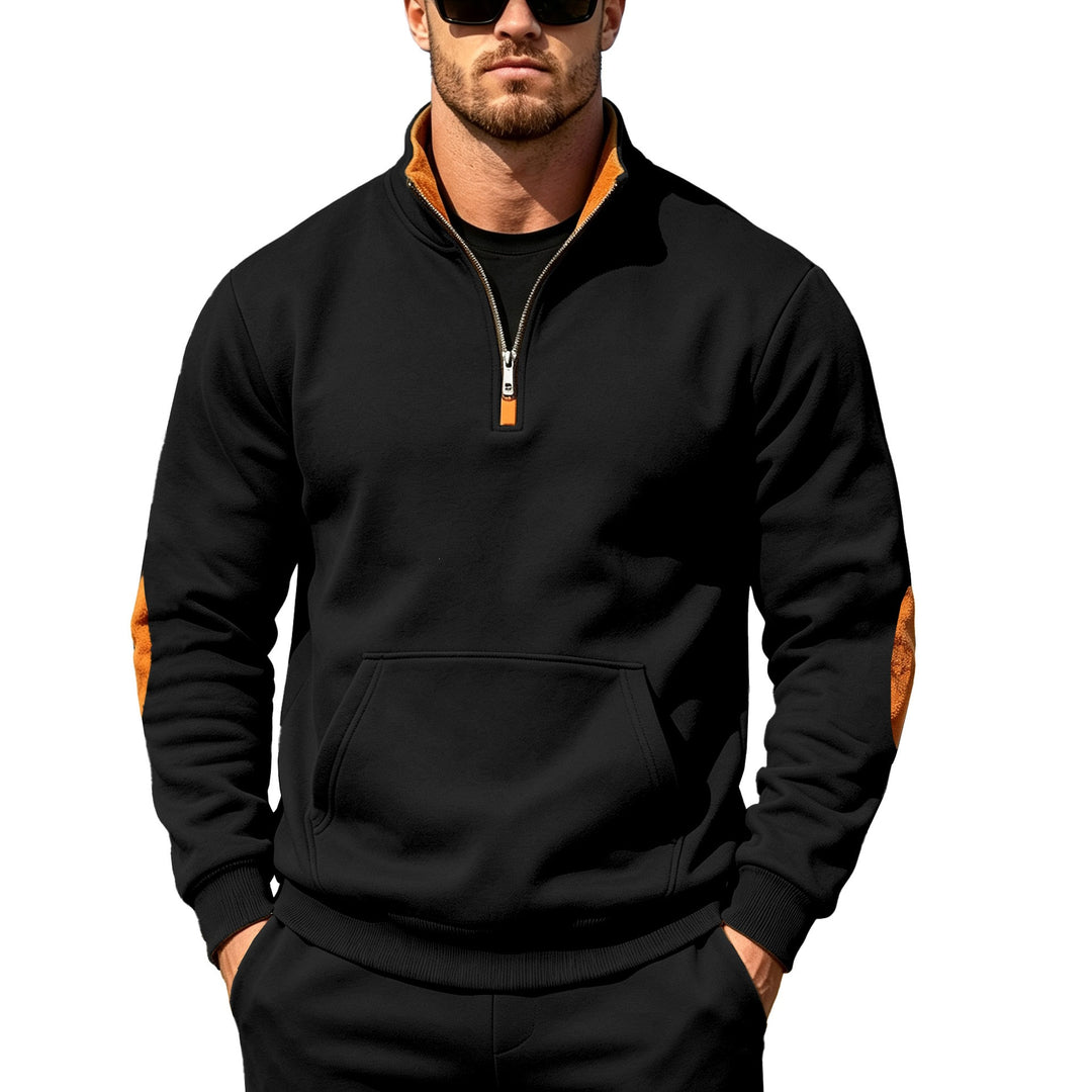 Herren Athletisches Halbzip-Sweatshirt mit Ellenbogenpatches und Kängurutasche Shop Nory