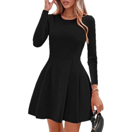 Damen Langärmeliges A-Linien Skaterkleid mit figurschmeichelnden Nähten Shop Nory