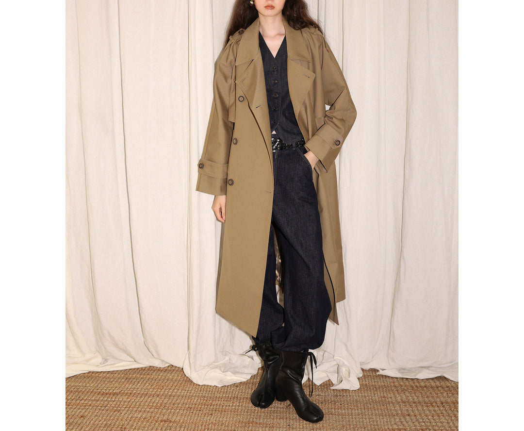 Damen Modischer Trenchcoat mit Taillengürtel und großen Taschen Shop Nory