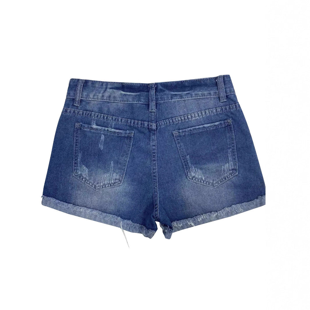 Damen Modische Destroyed Denim-Shorts mit floralem Design