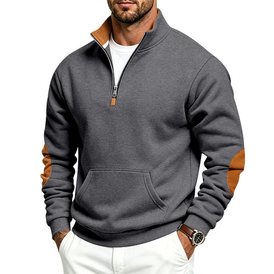 Herren Sweatshirt mit halbem Reißverschluss, Stehkragen und Ellenbogen-Patches Shop Nory