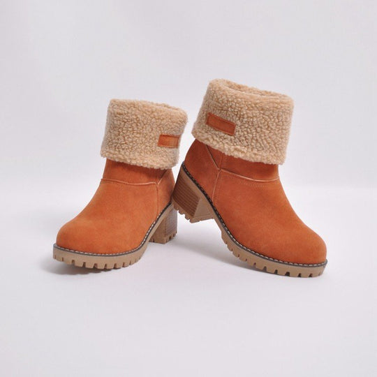 Damen nan gefütterte Kurzstiefelette mit Umschlag-Fellmanschette, Wildlederoptik und robuster Profilsohle Shop Nory