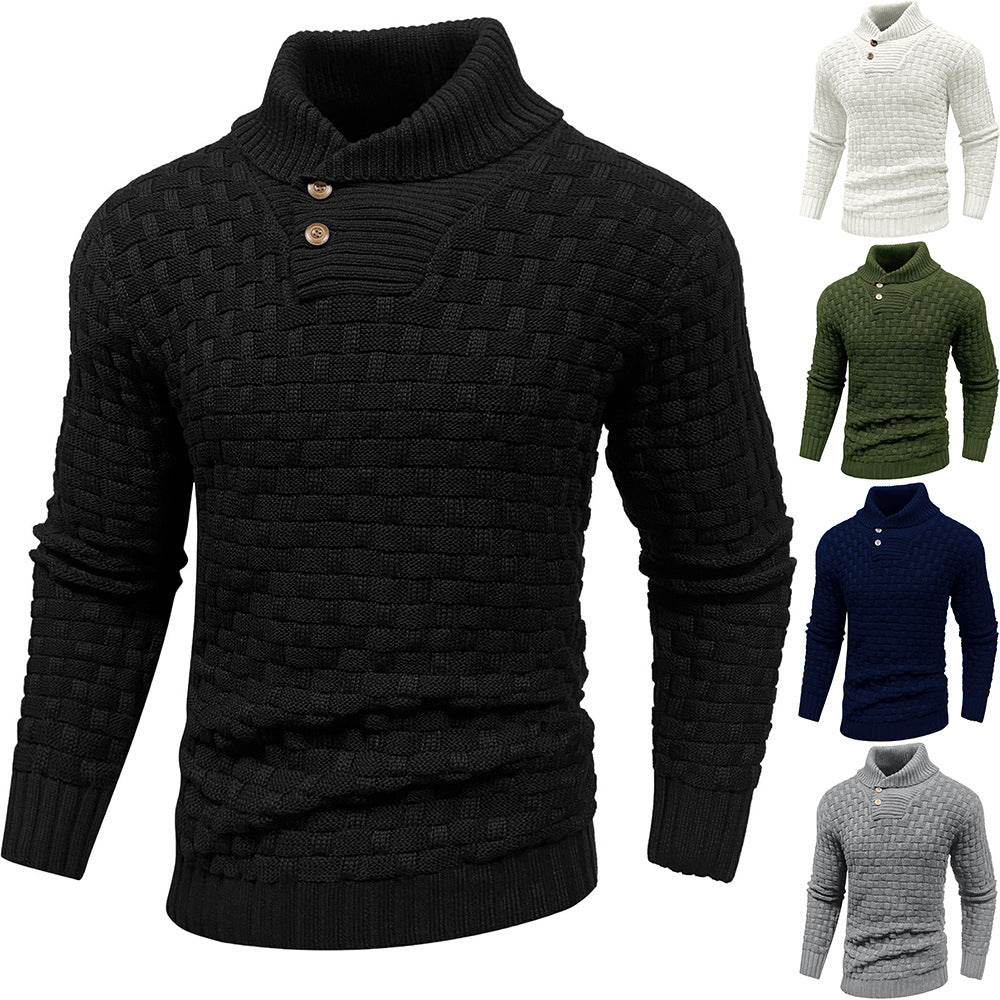 Herren Grobgestrickter Pullover mit hohem Rollkragen, Knopfleiste und Körbchenstrick Shop Nory