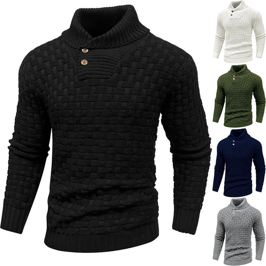 Herren Grobgestrickter Pullover mit hohem Rollkragen, Knopfleiste und Körbchenstrick Shop Nory