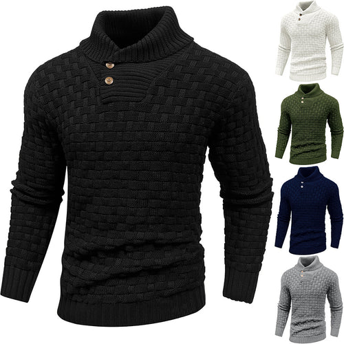 Herren Grobgestrickter Pullover mit hohem Rollkragen, Knopfleiste und Körbchenstrick Shop Nory