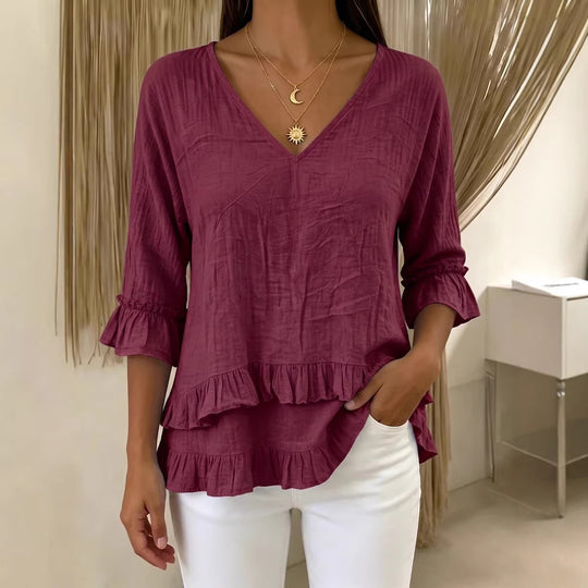Damen Verspielte Langarm Bluse mit Volant Shop Nory