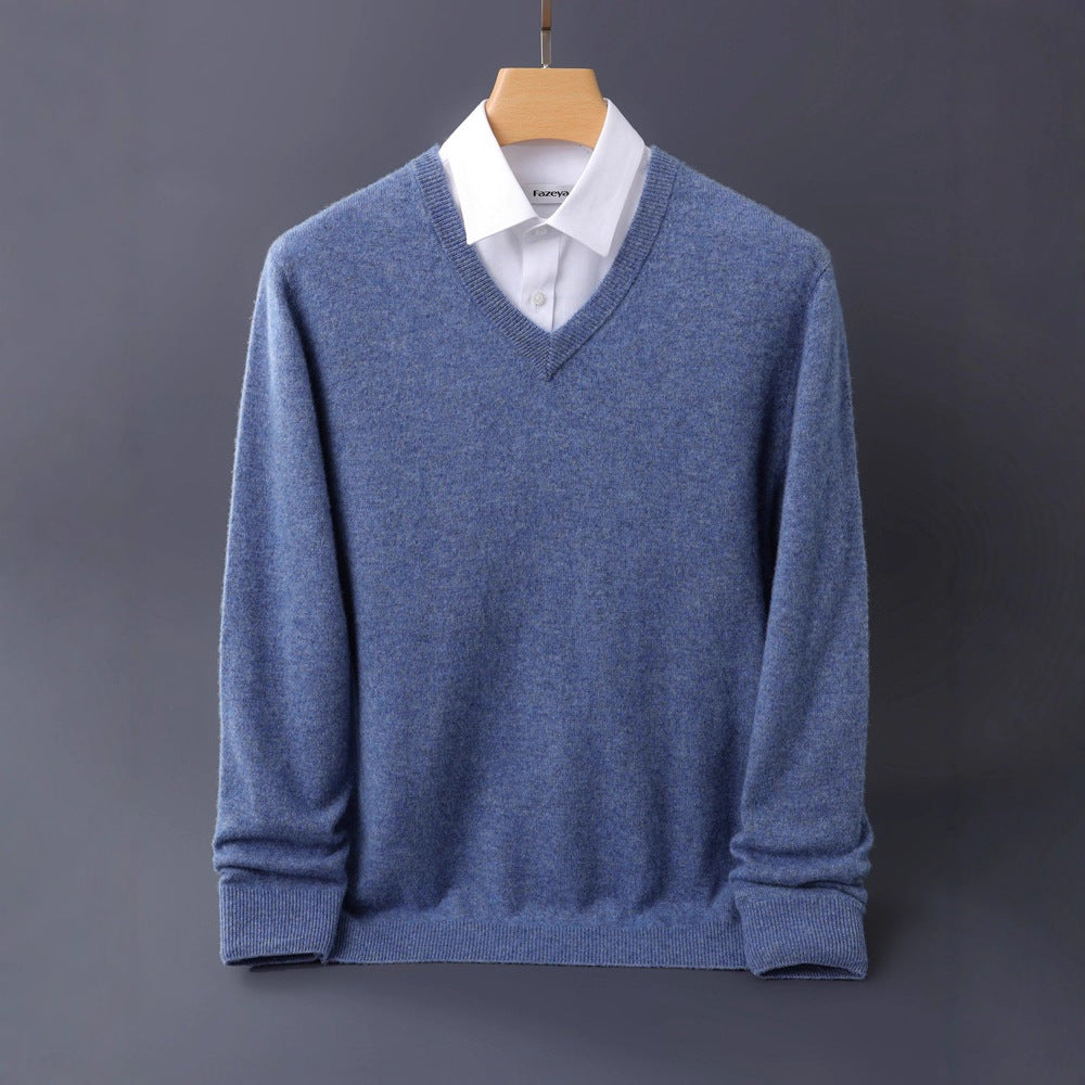 Herren Feiner V-Ausschnitt-Pullover aus Merino-Kaschmir-Mix mit gerippten Bündchen Shop Nory