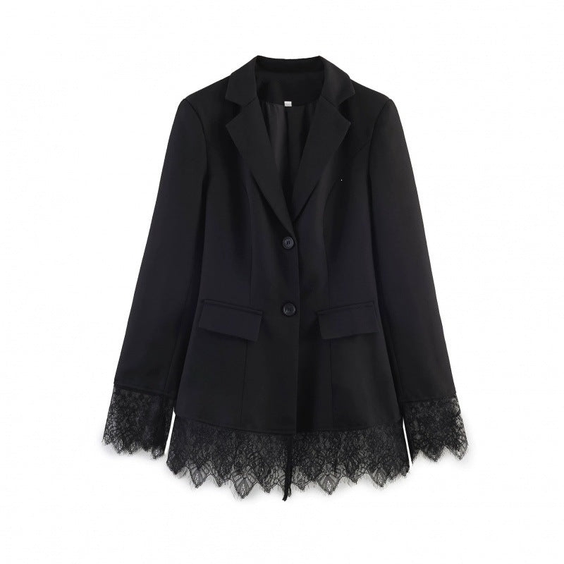 Damen taillierter Blazer mit Spitzenbesatz und ausgestelltem Saum Shop Nory