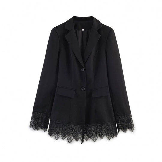 Damen taillierter Blazer mit Spitzenbesatz und ausgestelltem Saum Shop Nory